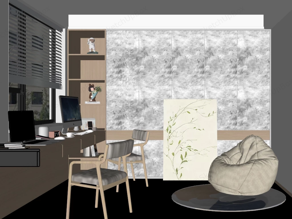 Small Space Home Office sketchup model preview - SketchupBox