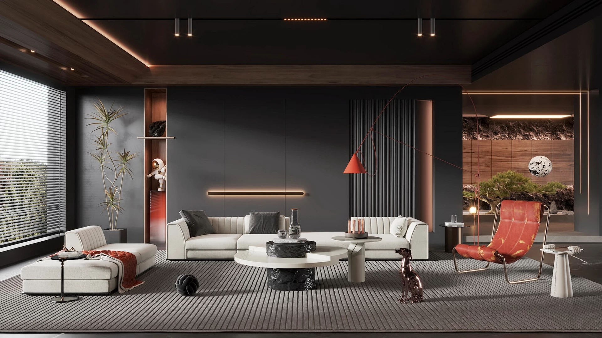 Dark Modern Living Room sketchup model preview - SketchupBox