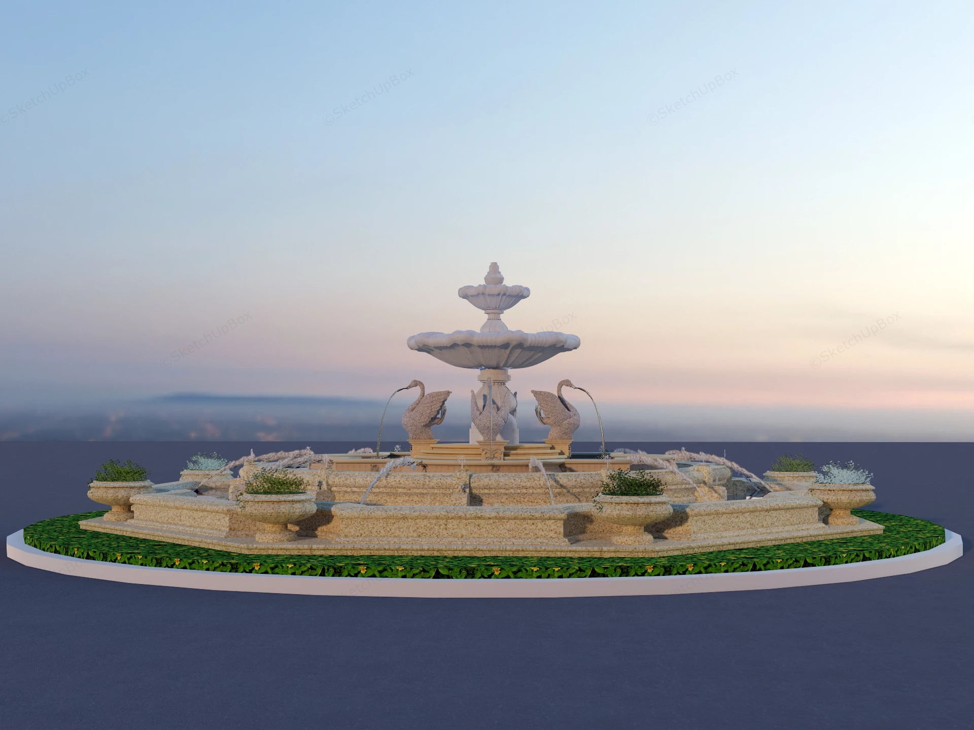 Modern Large Outdoor Water Fountain sketchup model preview - SketchupBox