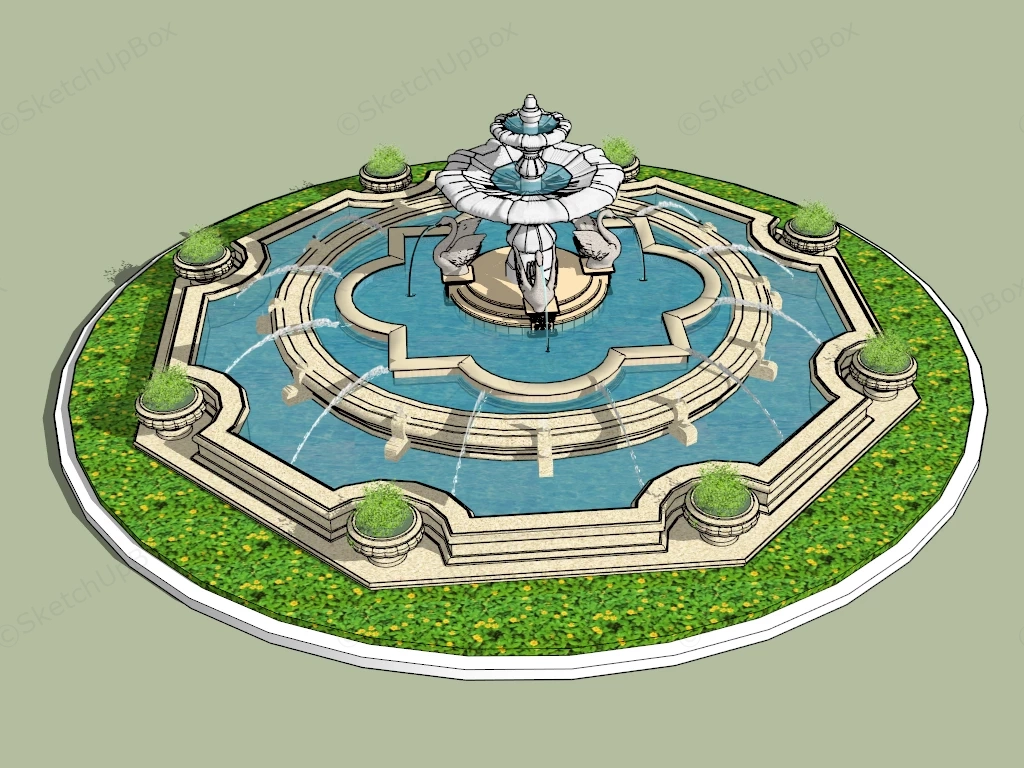 Modern Large Outdoor Water Fountain sketchup model preview - SketchupBox