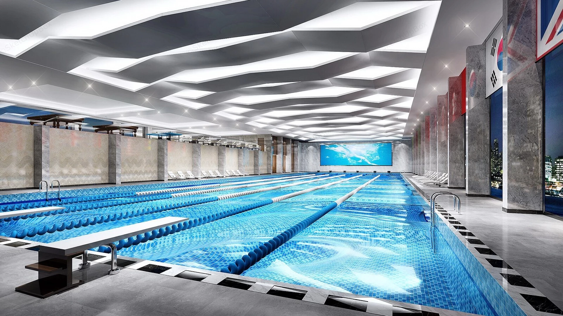 Indoor Olympic Swimming Pool sketchup model preview - SketchupBox