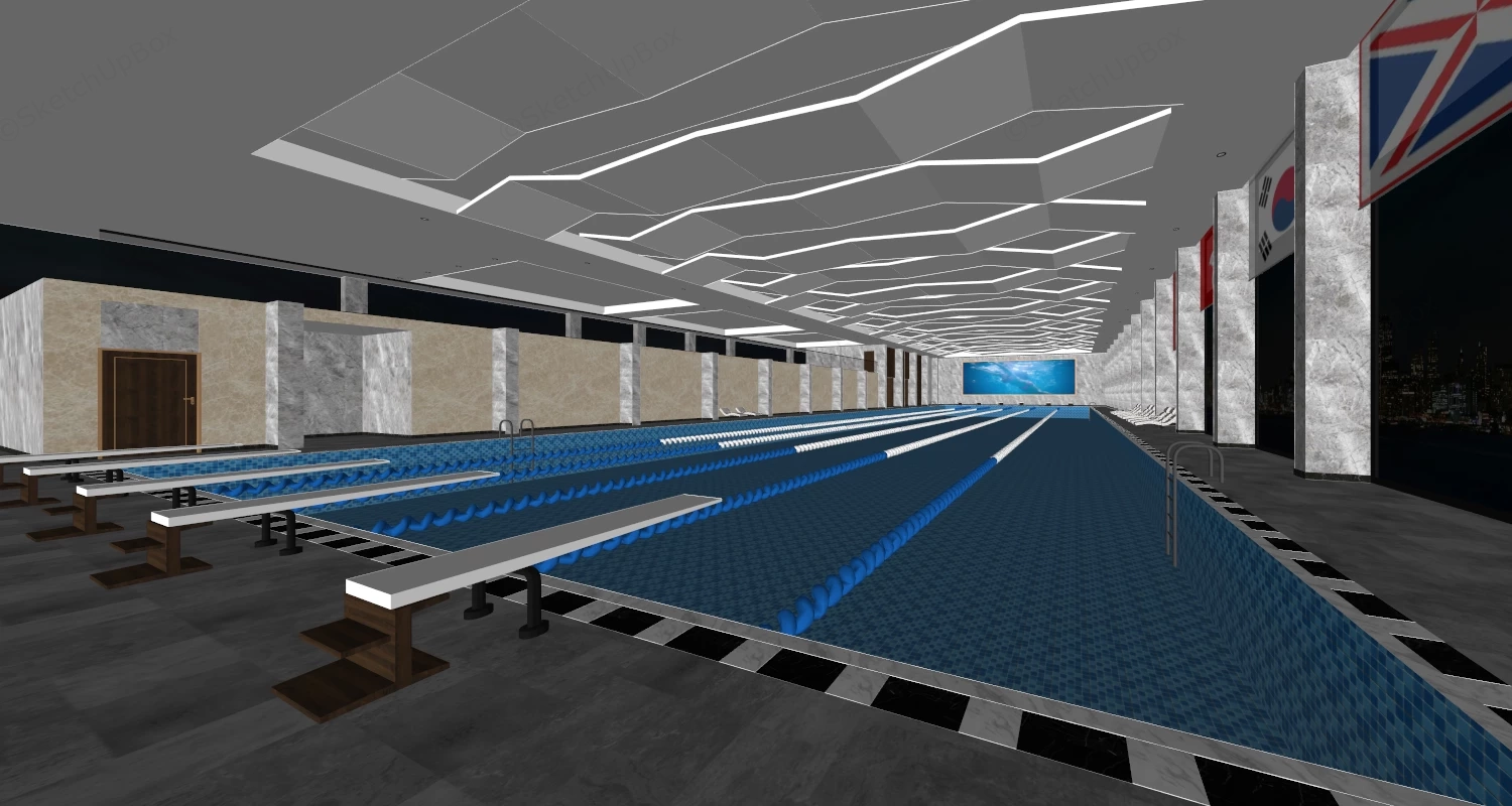Indoor Olympic Swimming Pool sketchup model preview - SketchupBox