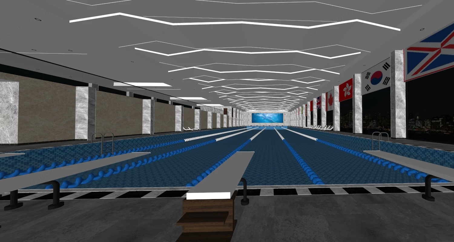 Indoor Olympic Swimming Pool sketchup model preview - SketchupBox