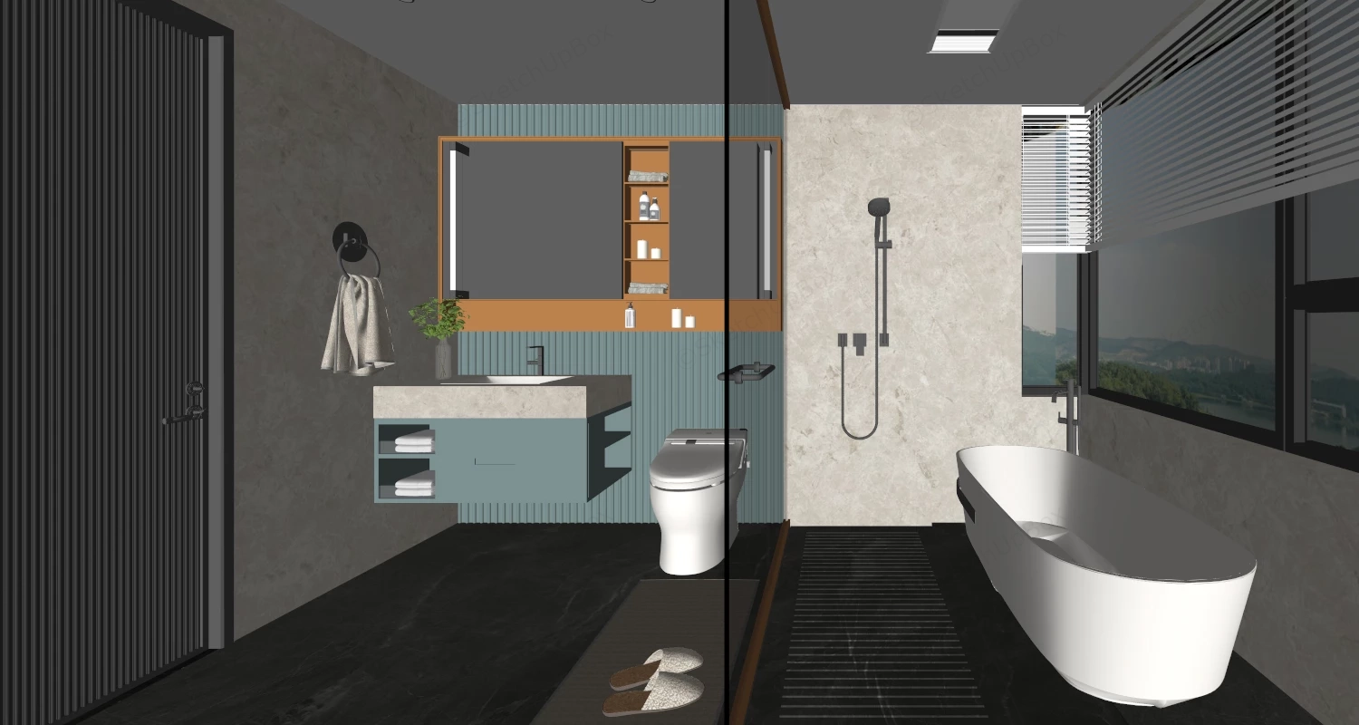 Modern Coastal Bathroom sketchup model preview - SketchupBox