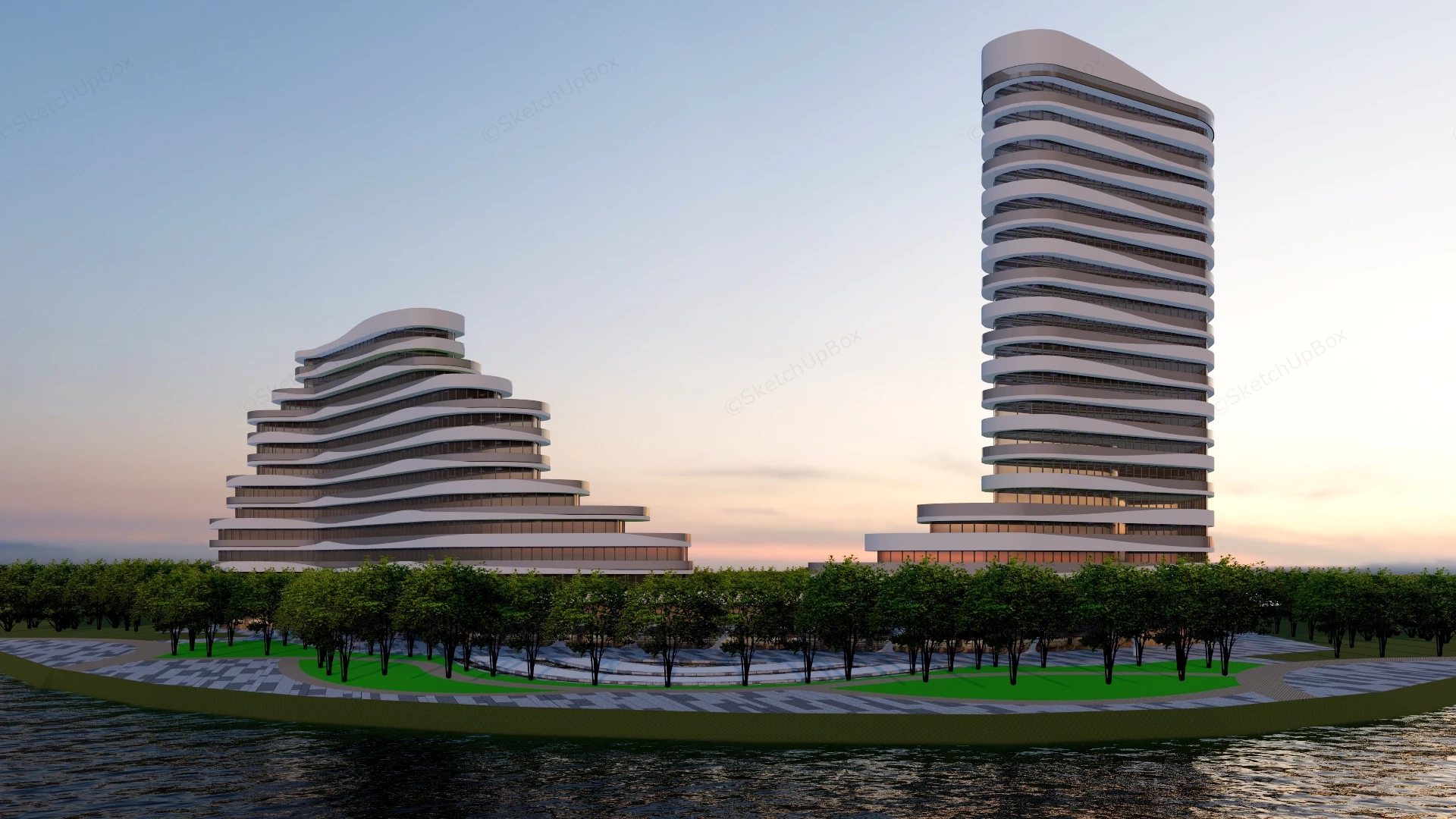 Luxury Waterfront Beach Resort sketchup model preview - SketchupBox