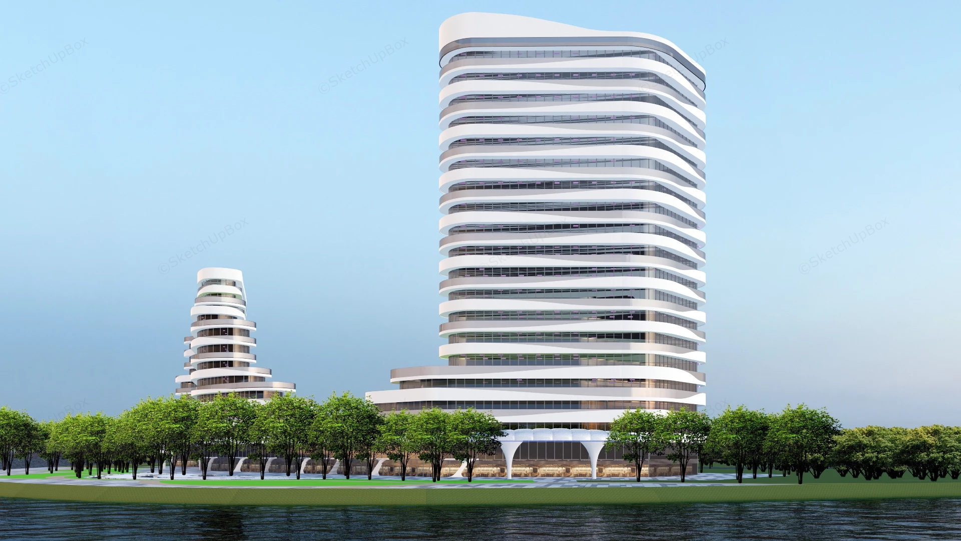 Luxury Waterfront Beach Resort sketchup model preview - SketchupBox