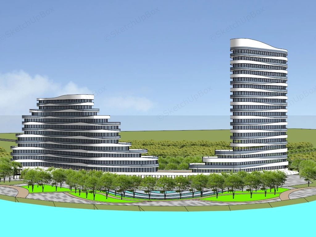 Luxury Waterfront Beach Resort sketchup model preview - SketchupBox
