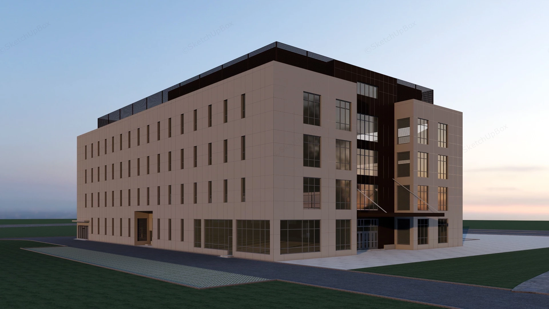 Modern Corporate Office Building sketchup model preview - SketchupBox