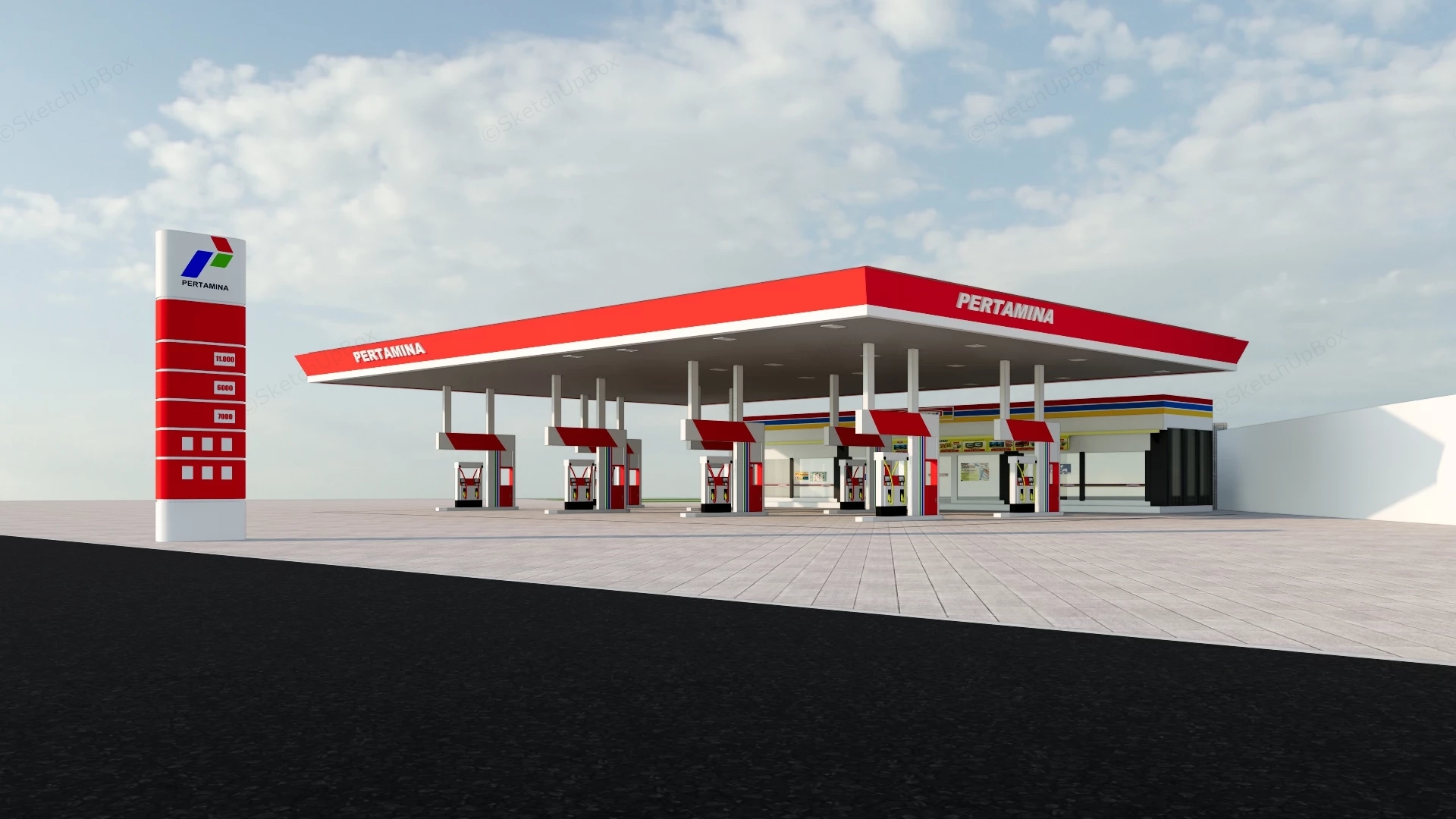 Pertamina Gas Station sketchup model preview - SketchupBox
