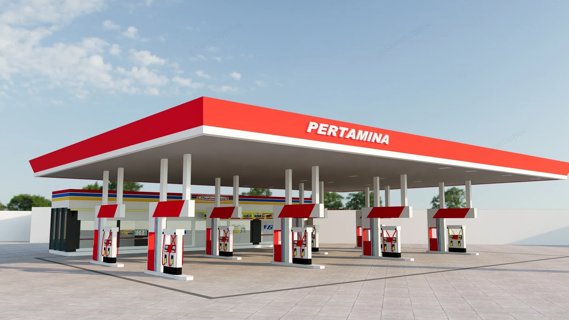Pertamina Gas Station sketchup model preview - SketchupBox