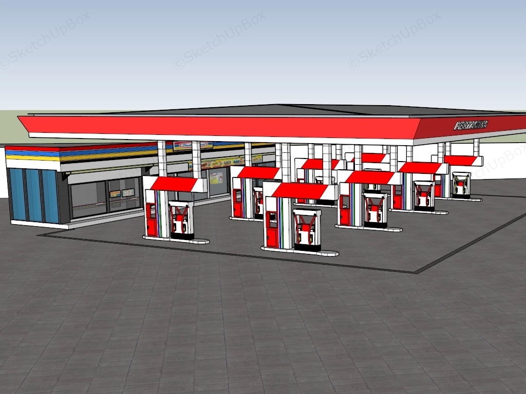 Pertamina Gas Station sketchup model preview - SketchupBox