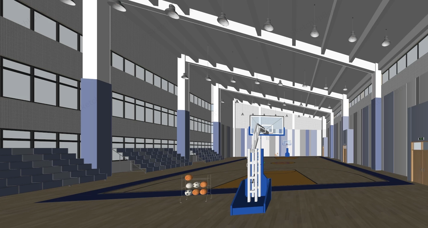 Indoor Basketball Gym sketchup model preview - SketchupBox