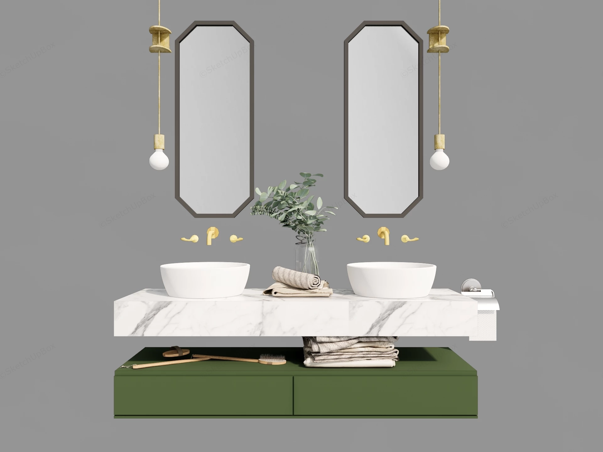 Double Sink Floating Bathroom Vanity sketchup model preview - SketchupBox