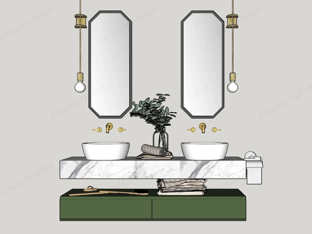Double Sink Floating Bathroom Vanity sketchup model preview - SketchupBox
