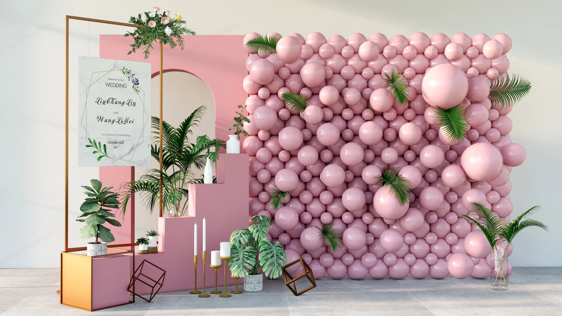 Pink Balloon & Plant Backdrop sketchup model preview - SketchupBox