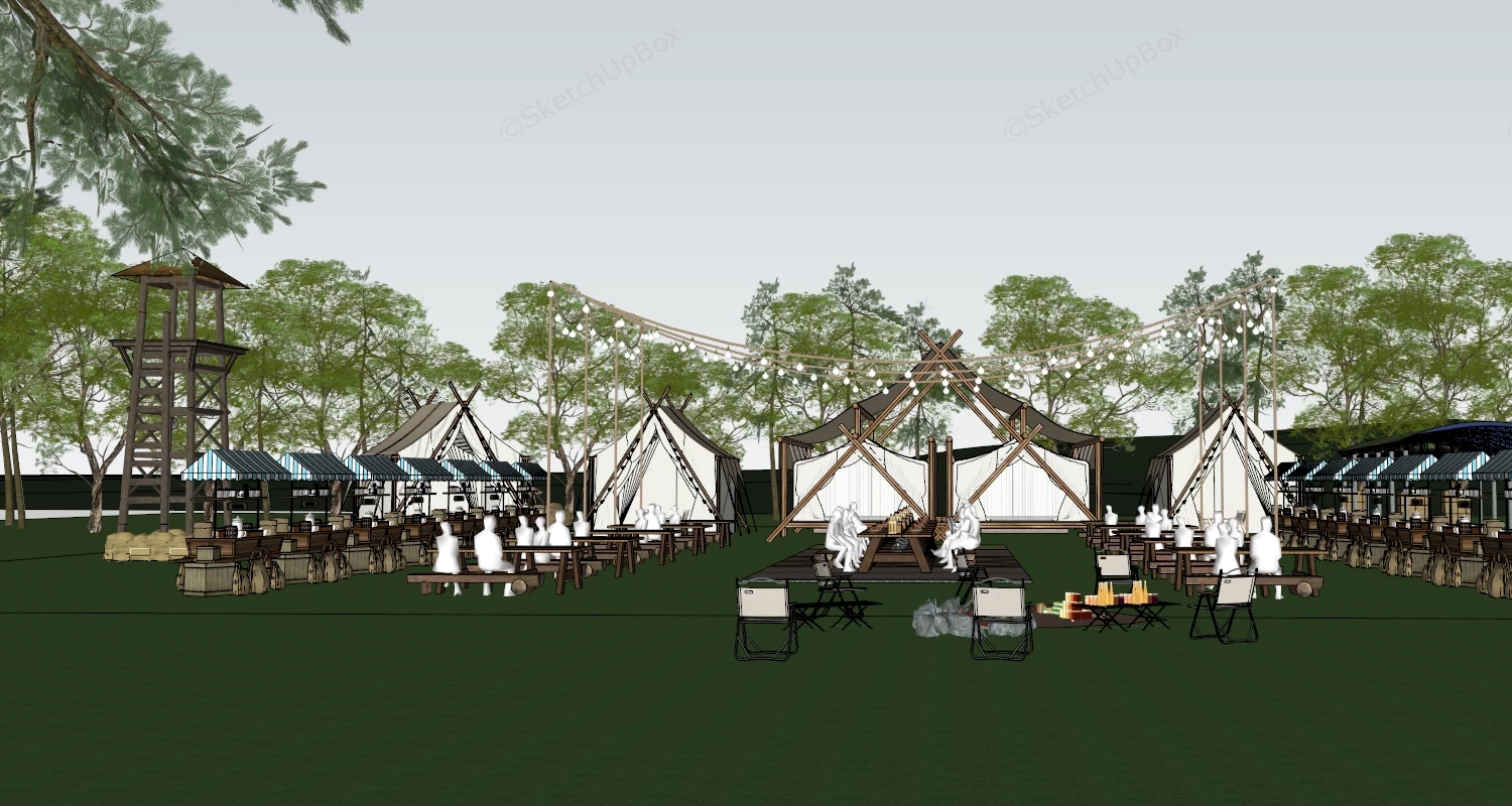 Camping Picnic Tent Campground sketchup model preview - SketchupBox
