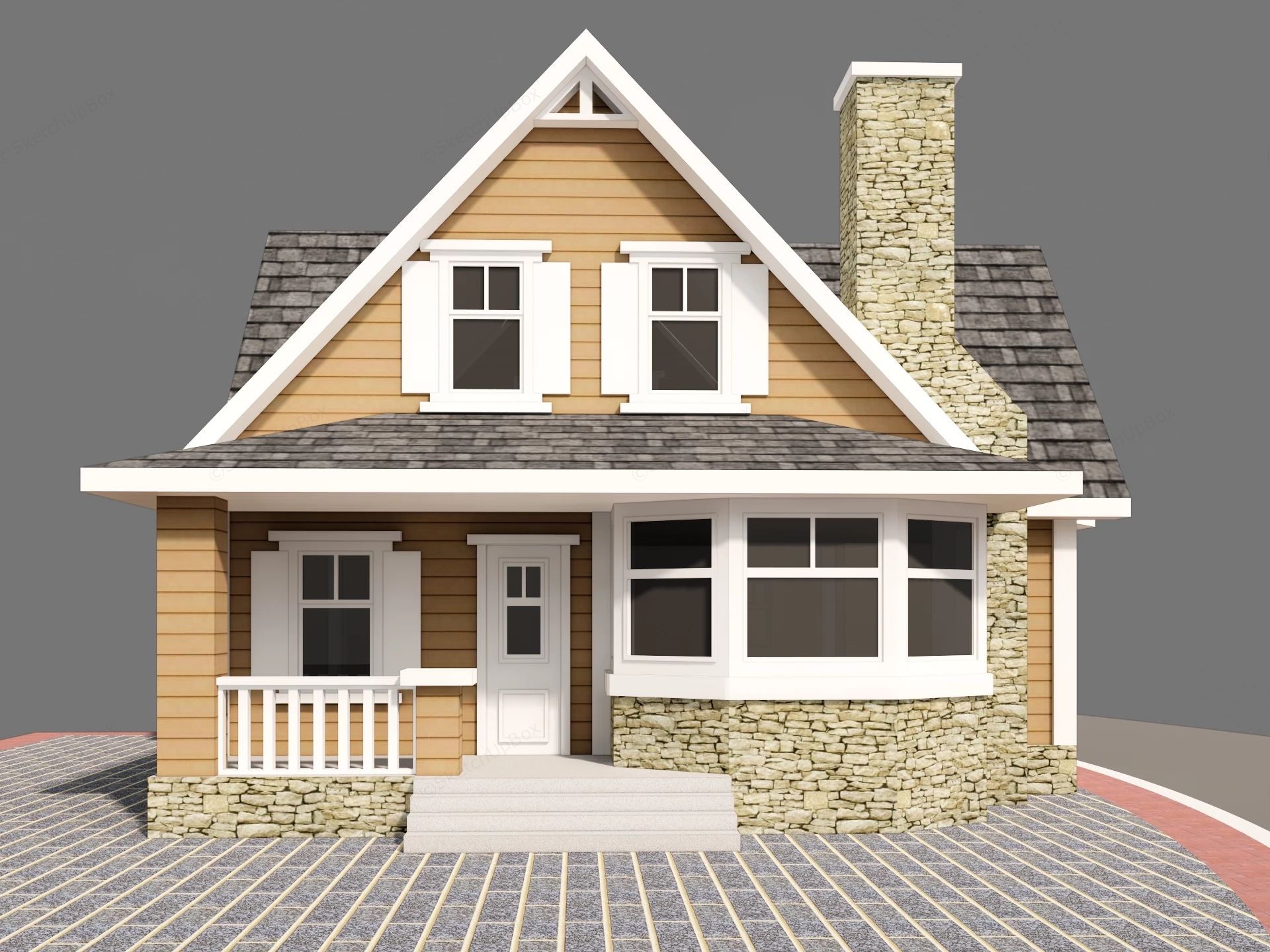 Tiny Craftsman House sketchup model preview - SketchupBox