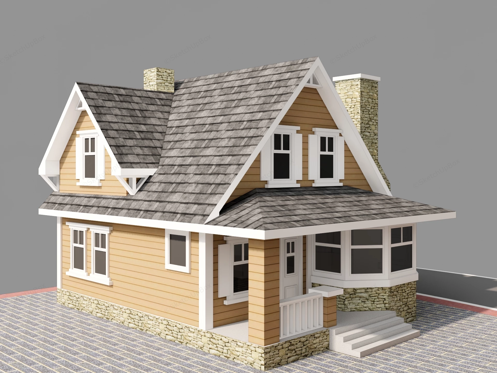 Tiny Craftsman House sketchup model preview - SketchupBox