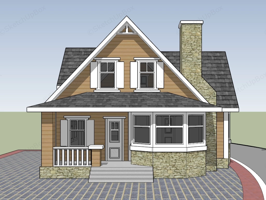 Tiny Craftsman House sketchup model preview - SketchupBox