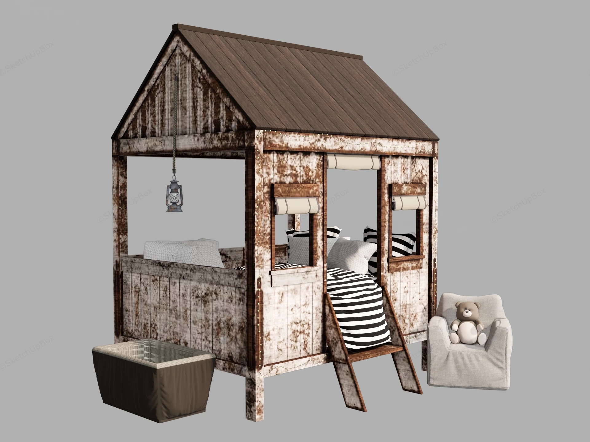 Antique House Shaped Bed sketchup model preview - SketchupBox