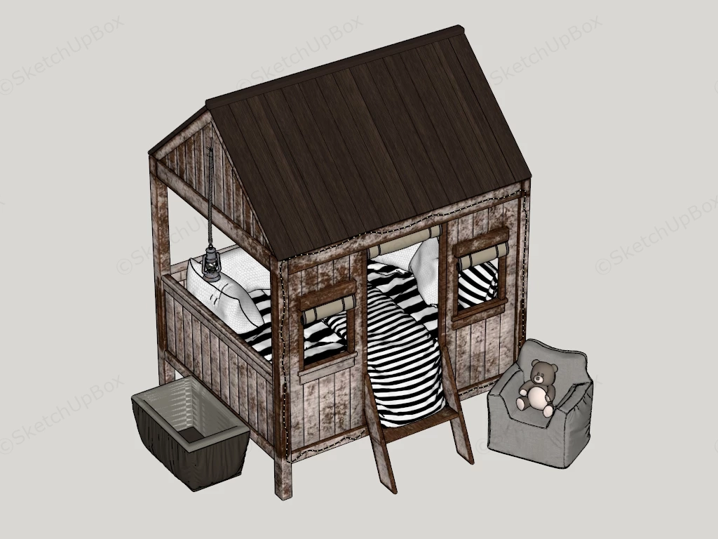 Antique House Shaped Bed sketchup model preview - SketchupBox
