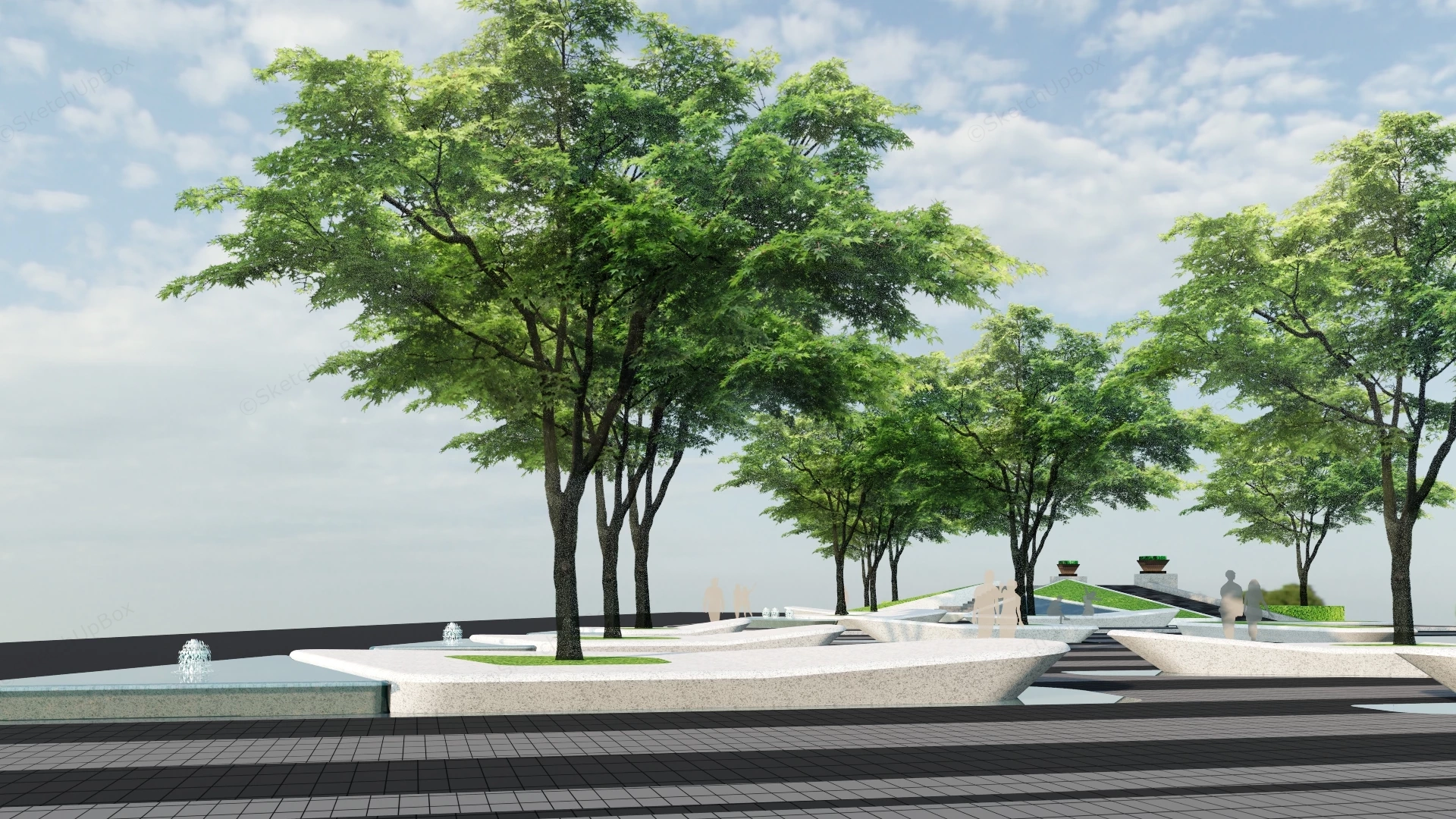 Public Square Tree Benches sketchup model preview - SketchupBox