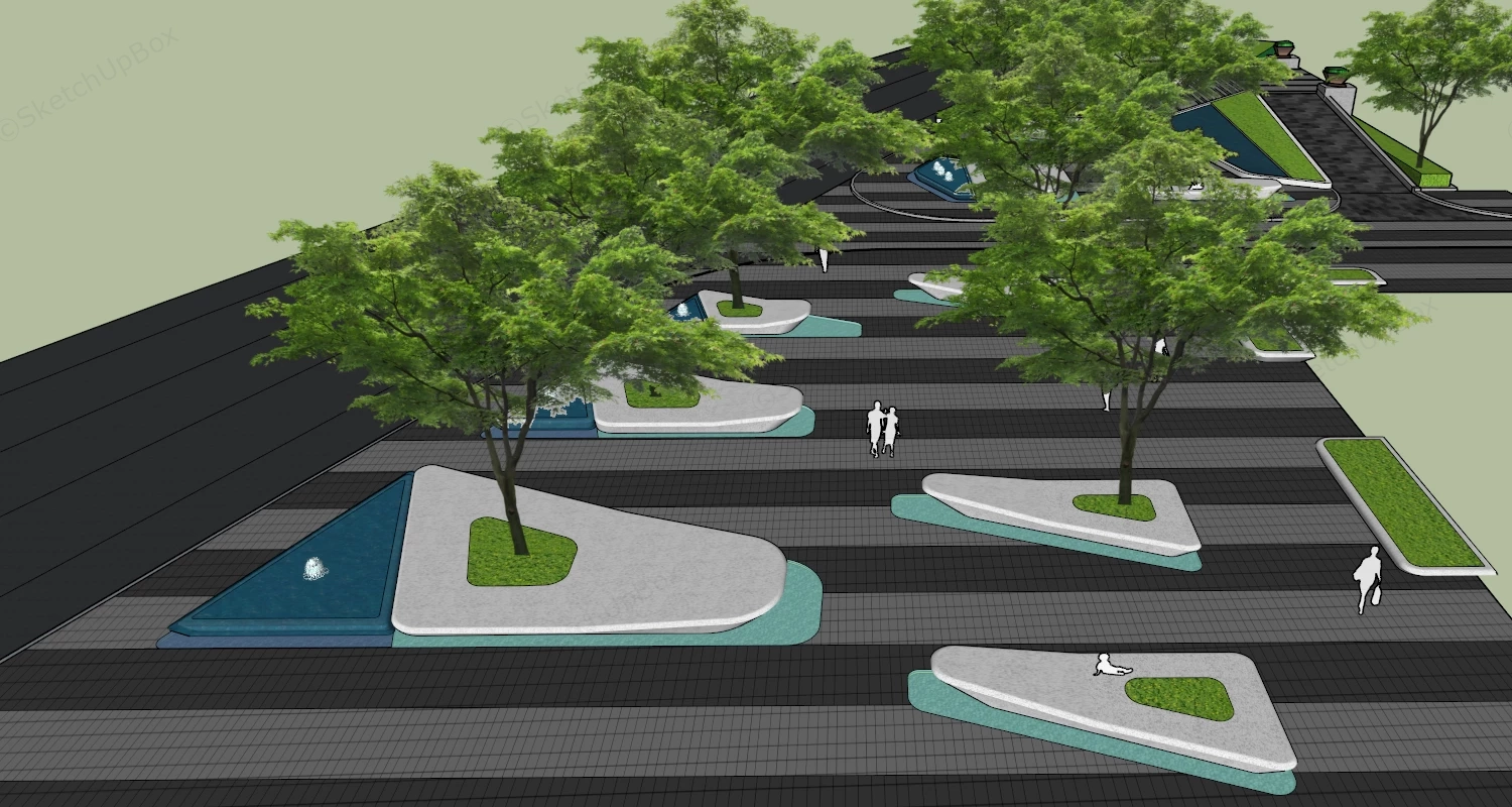 Public Square Tree Benches sketchup model preview - SketchupBox