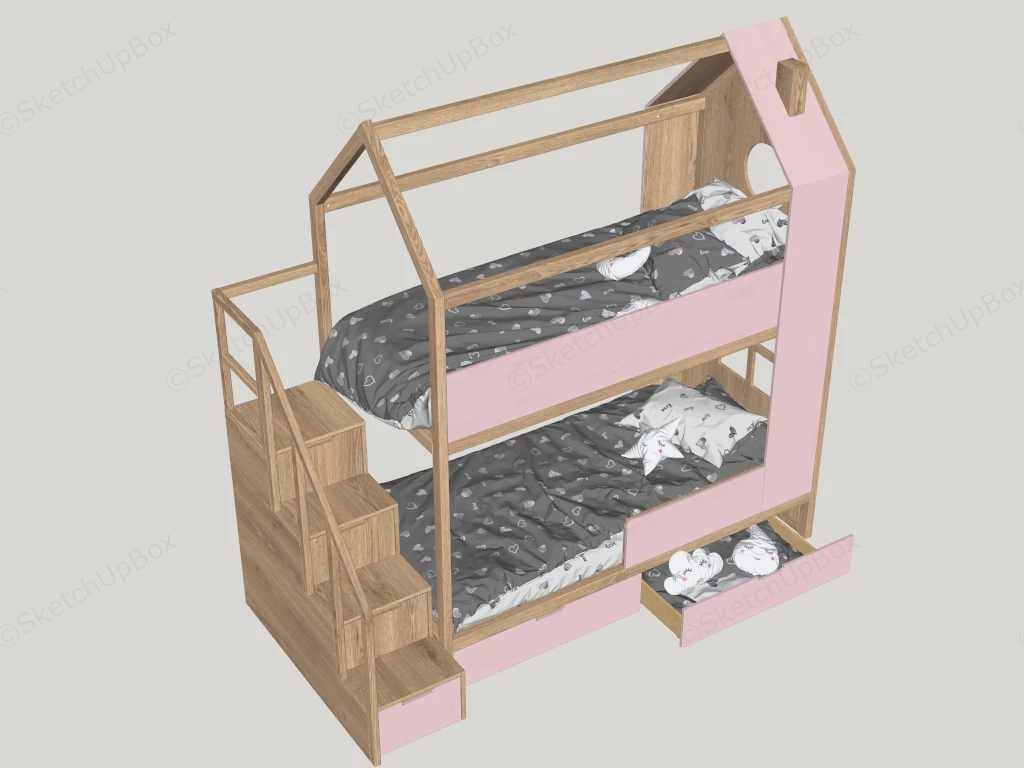 Pink And Wood Bunk Bed sketchup model preview - SketchupBox