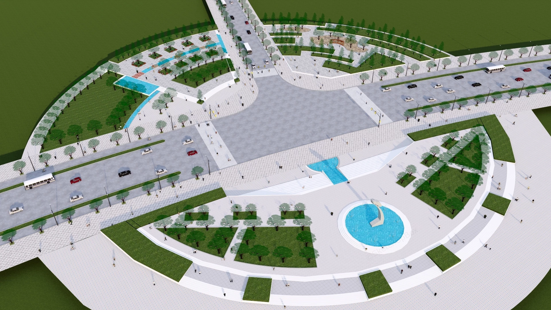 Road Junction Landscape Design sketchup model preview - SketchupBox