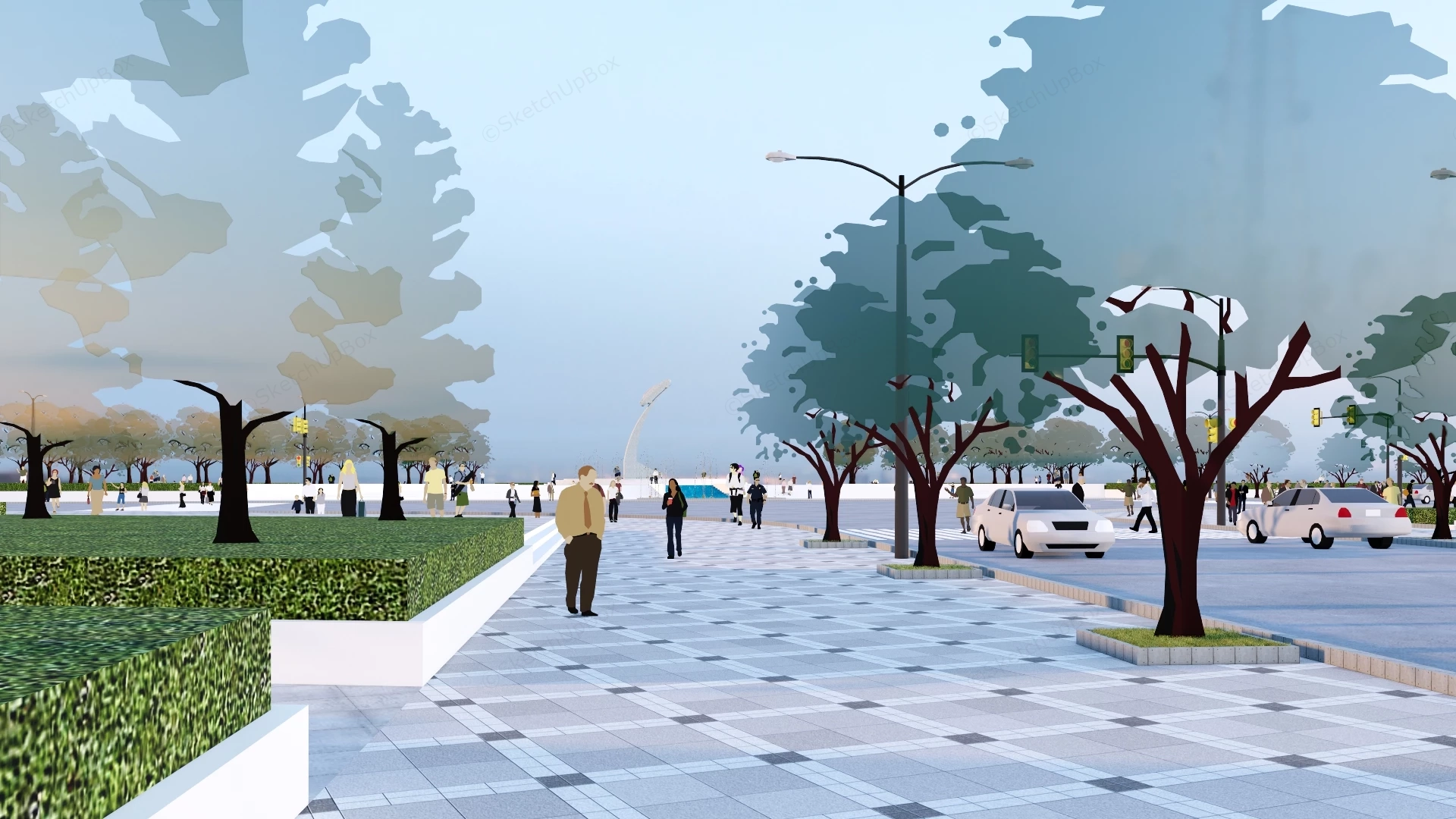 Road Junction Landscape Design sketchup model preview - SketchupBox