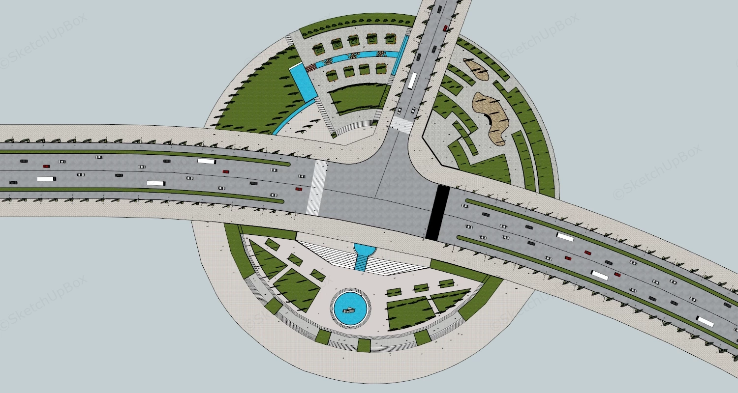 Road Junction Landscape Design sketchup model preview - SketchupBox