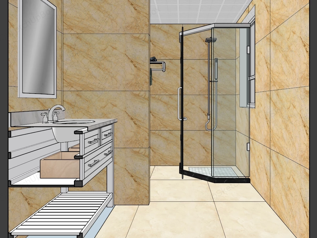 Small Bathroom With Shower sketchup model preview - SketchupBox