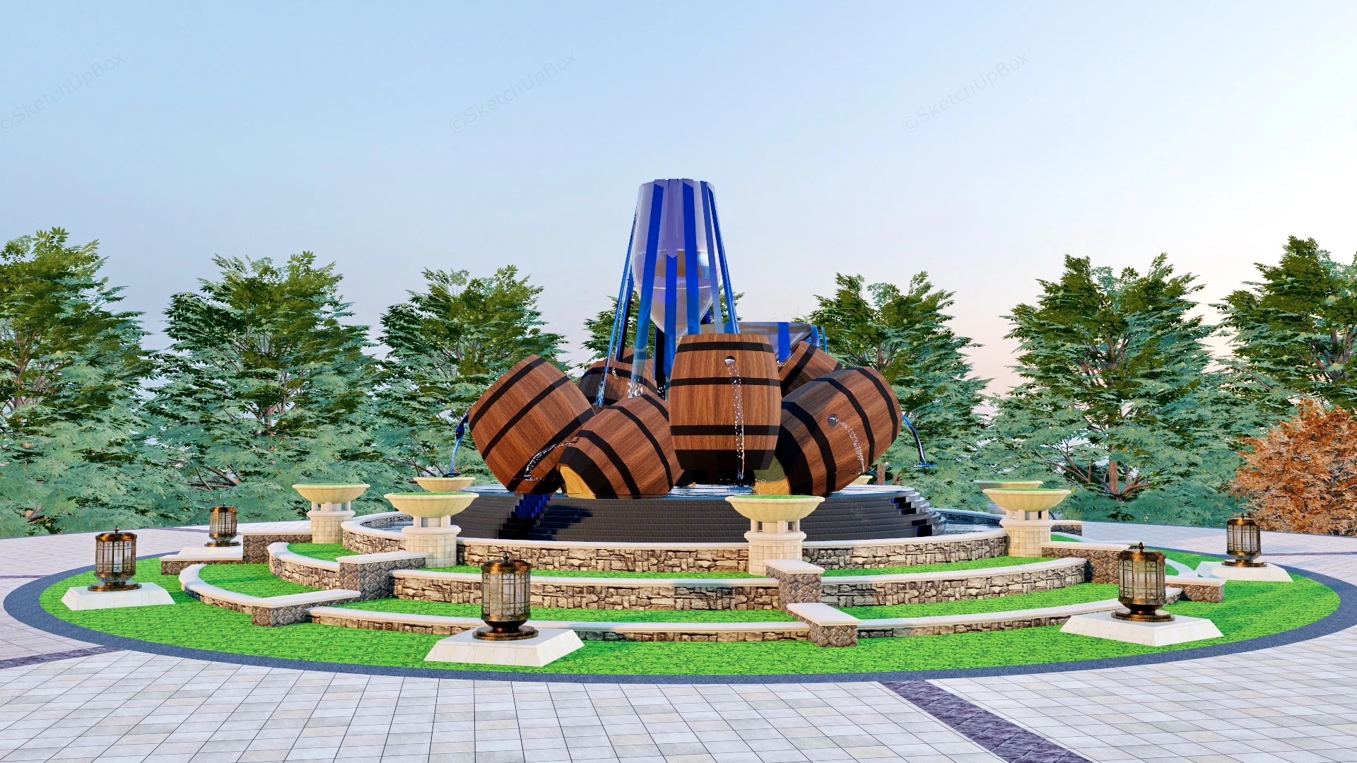 Large Wine Barrel Fountain sketchup model preview - SketchupBox