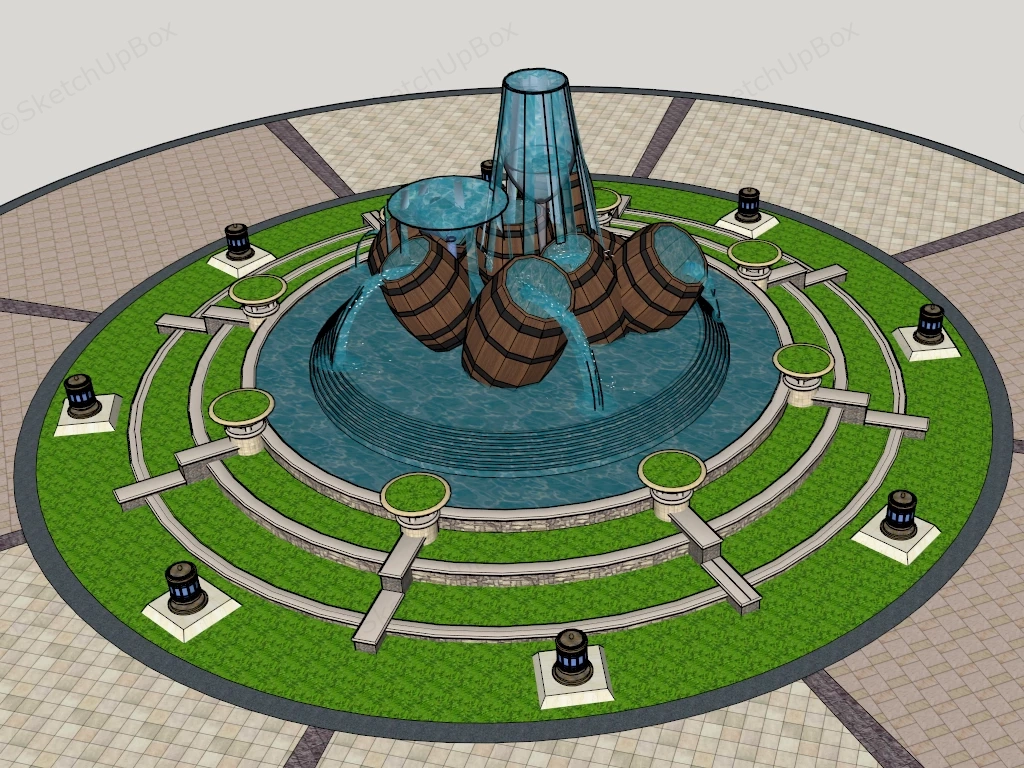 Large Wine Barrel Fountain sketchup model preview - SketchupBox