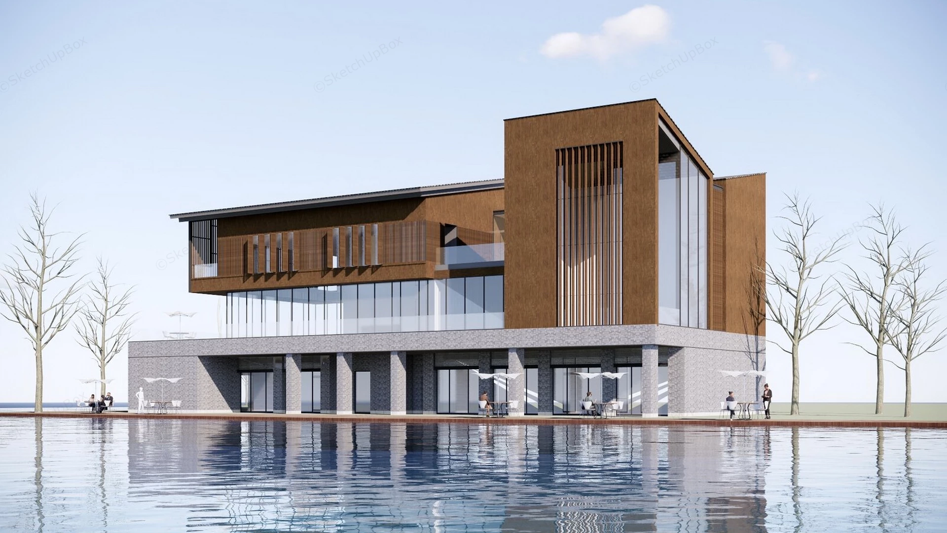 Waterfront Clubhouse Design sketchup model preview - SketchupBox