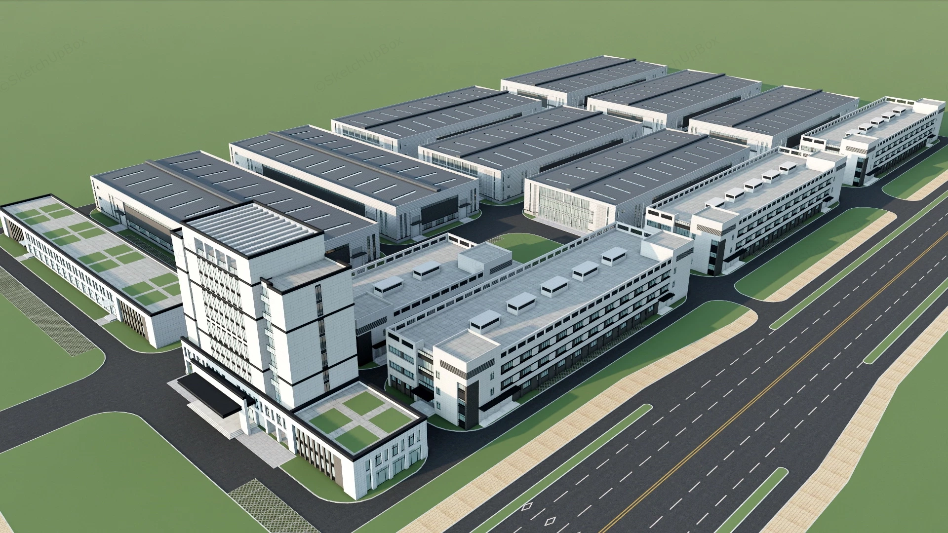 Industrial Park Building sketchup model preview - SketchupBox