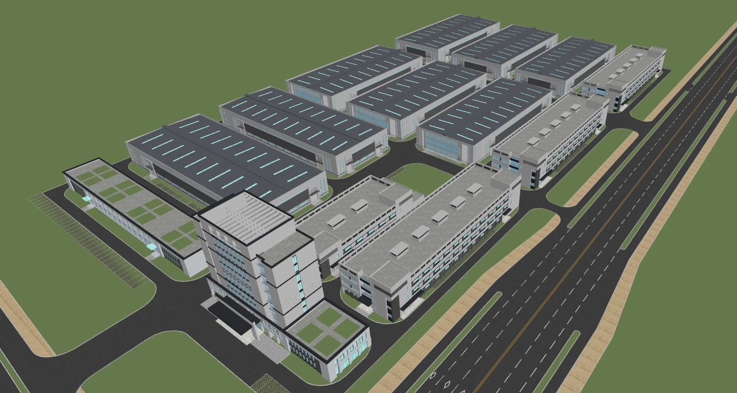 Industrial Park Building sketchup model preview - SketchupBox