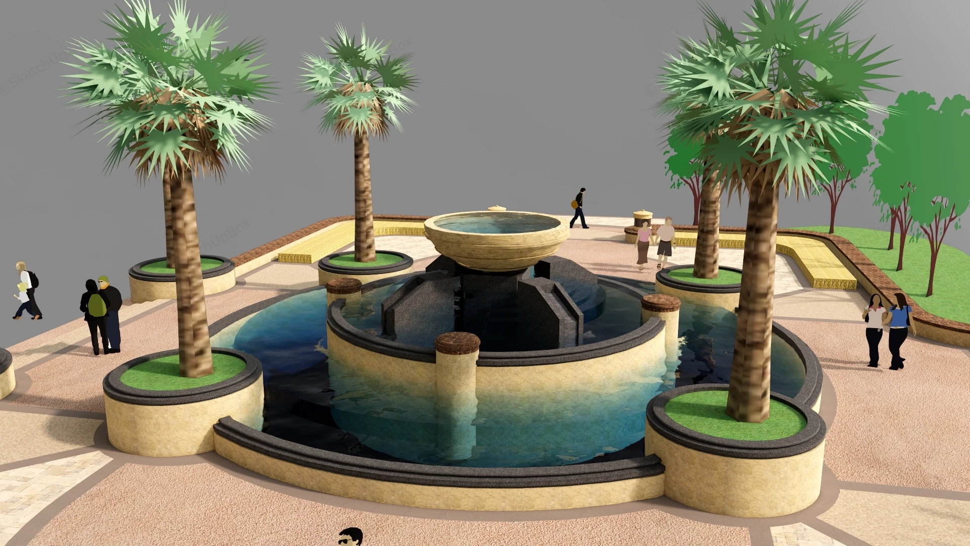 Tropical Park Fountain sketchup model preview - SketchupBox