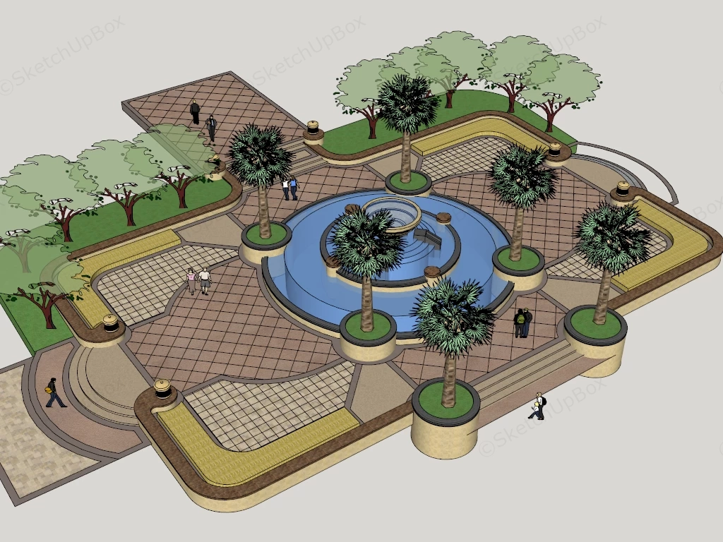 Tropical Park Fountain sketchup model preview - SketchupBox