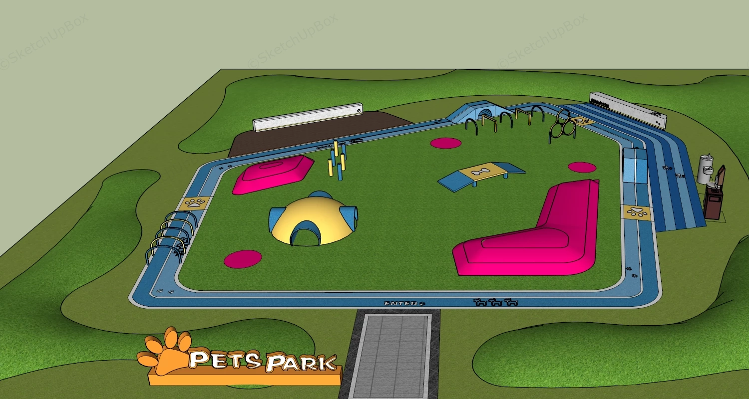 Dog Play Park sketchup model preview - SketchupBox