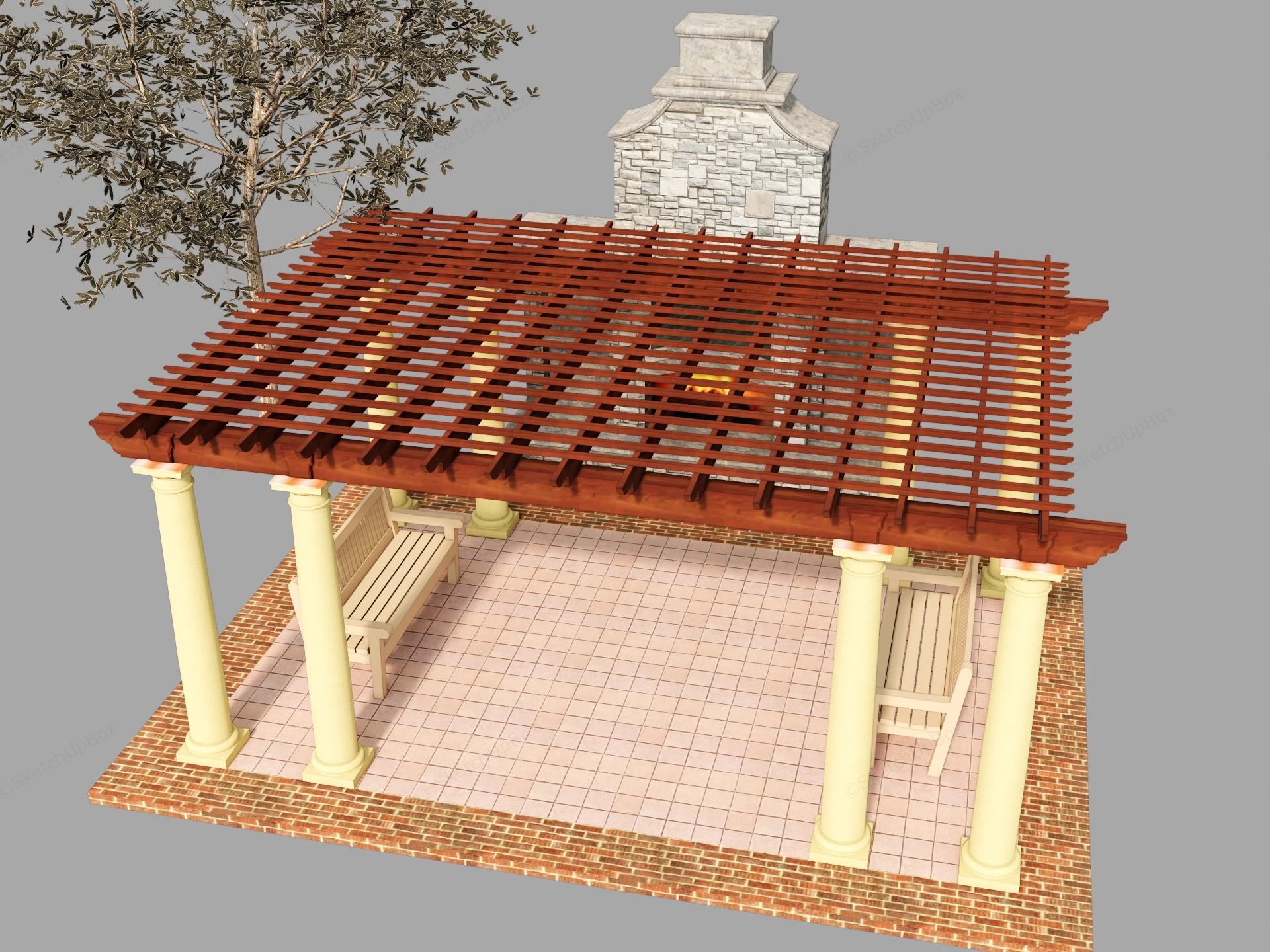 Outdoor Fireplace With Pergola sketchup model preview - SketchupBox
