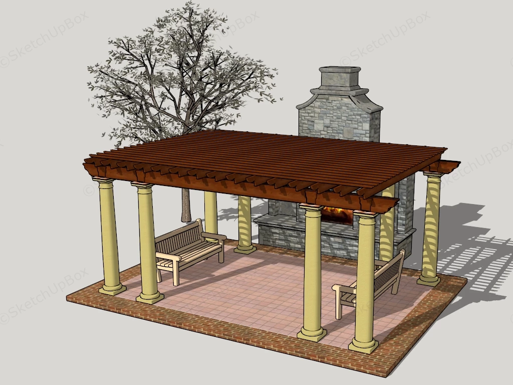 Outdoor Fireplace With Pergola sketchup model preview - SketchupBox
