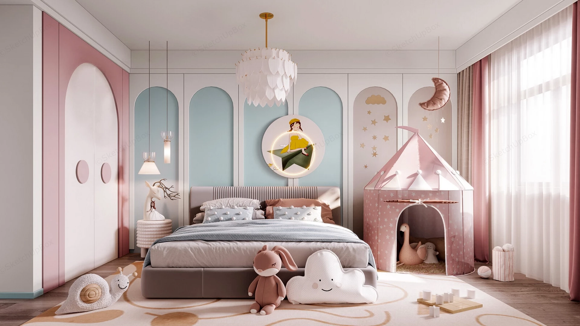 Aesthetic Girls Bedroom Idea sketchup model preview - SketchupBox