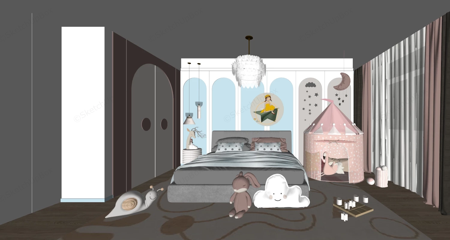 Aesthetic Girls Bedroom Idea sketchup model preview - SketchupBox