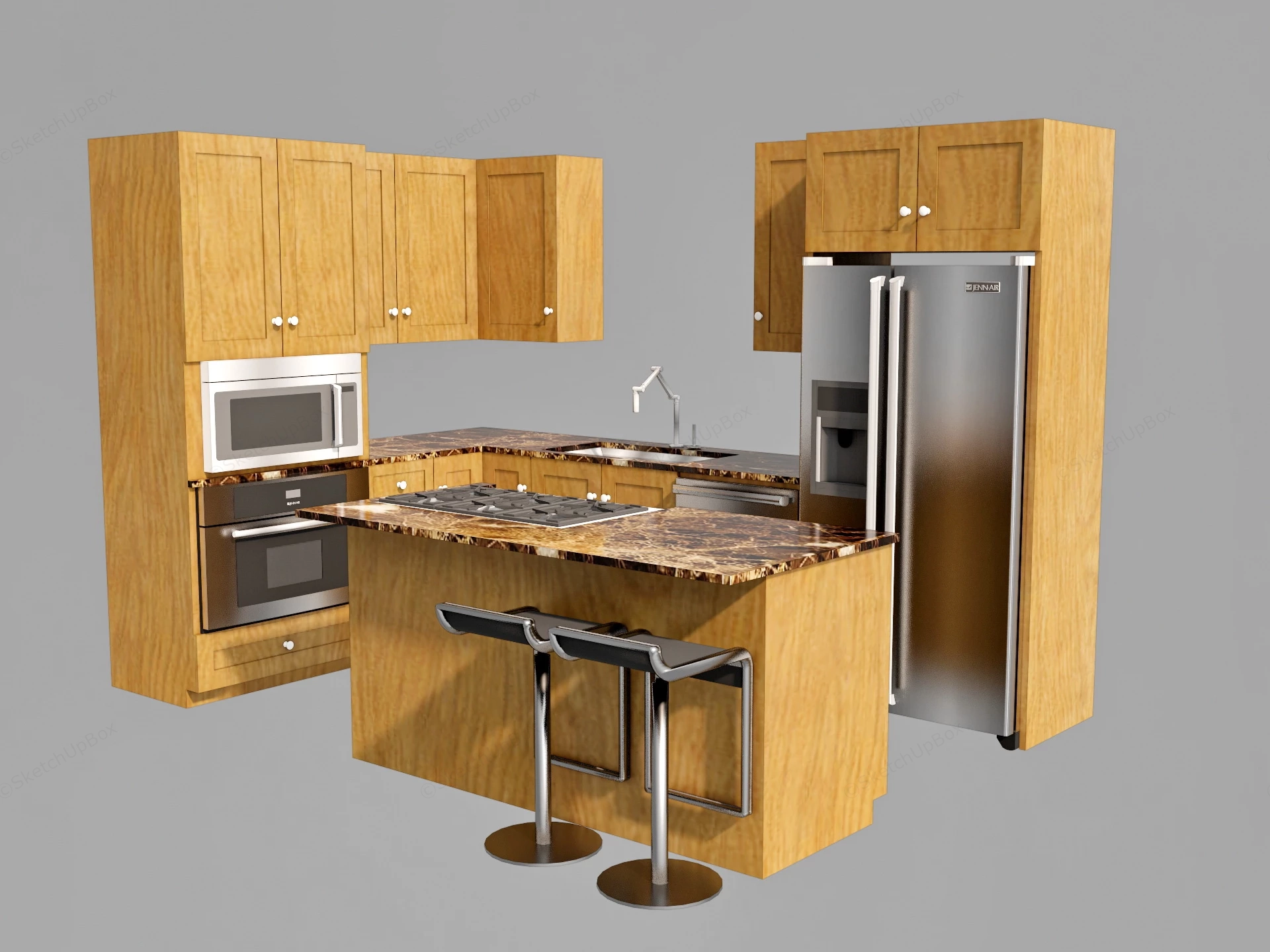 Small L Shaped Kitchen With Island sketchup model preview - SketchupBox