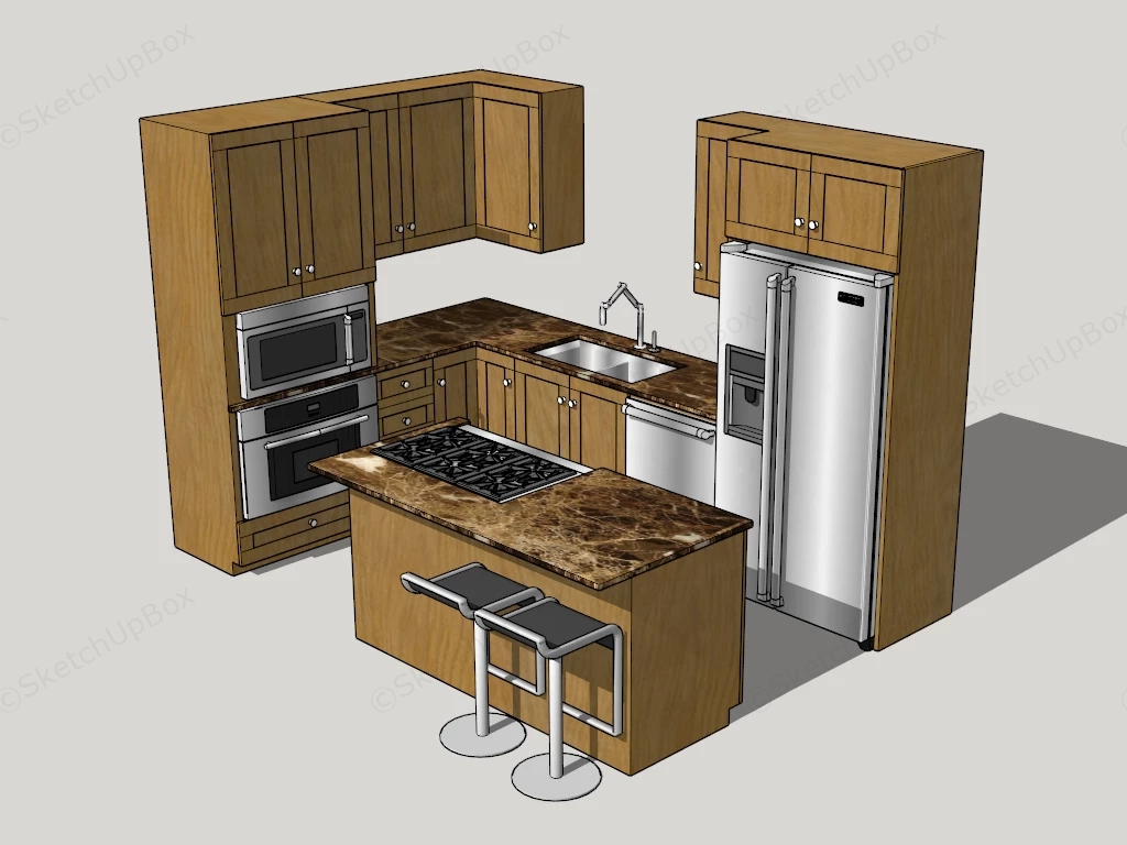 Small L Shaped Kitchen With Island sketchup model preview - SketchupBox