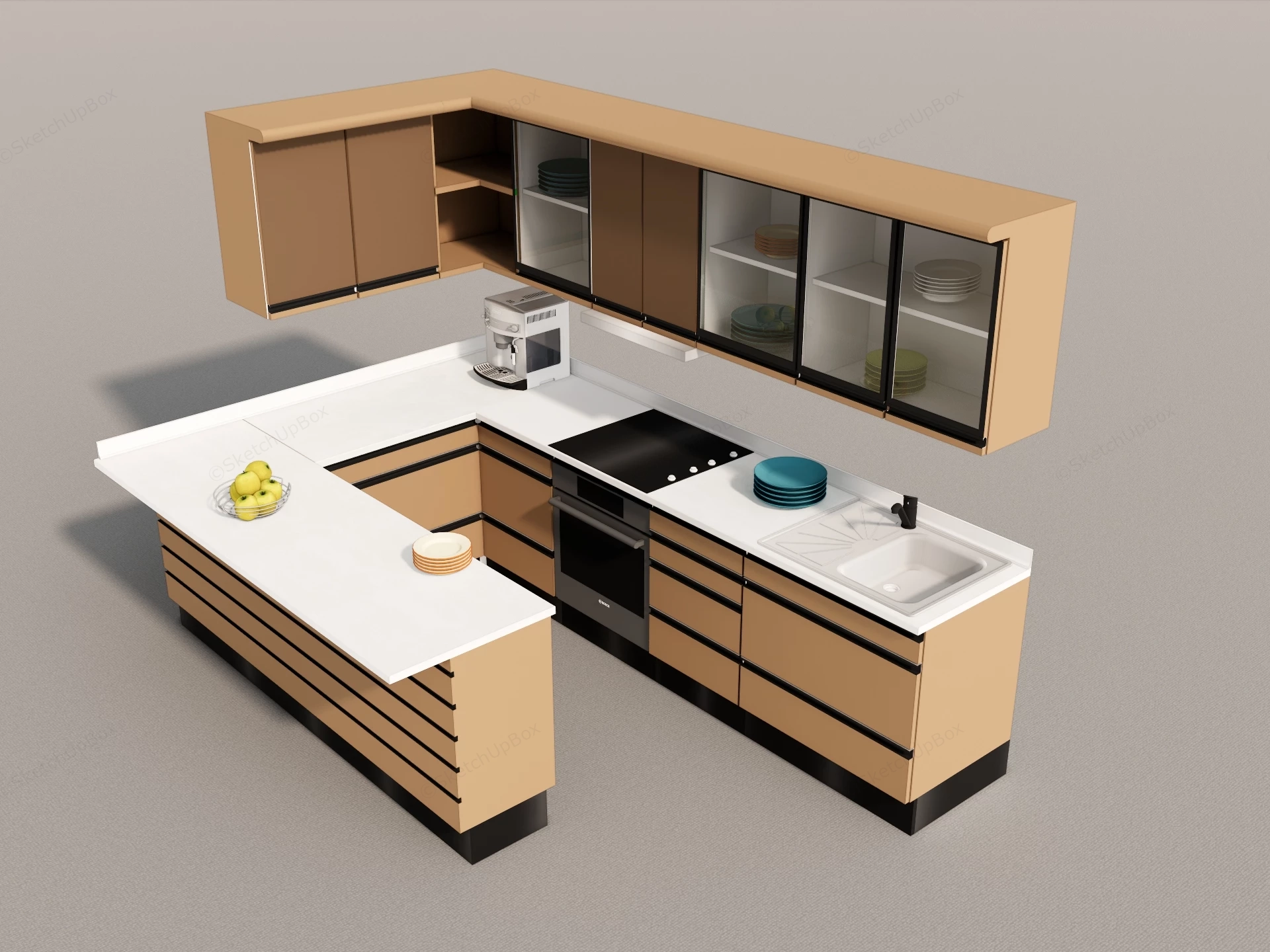 Small Kitchen U Shape Design sketchup model preview - SketchupBox