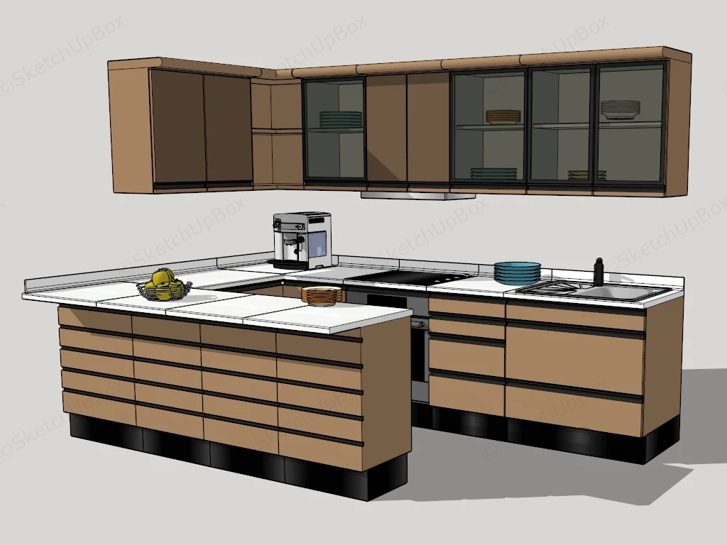 Small Kitchen U Shape Design sketchup model preview - SketchupBox