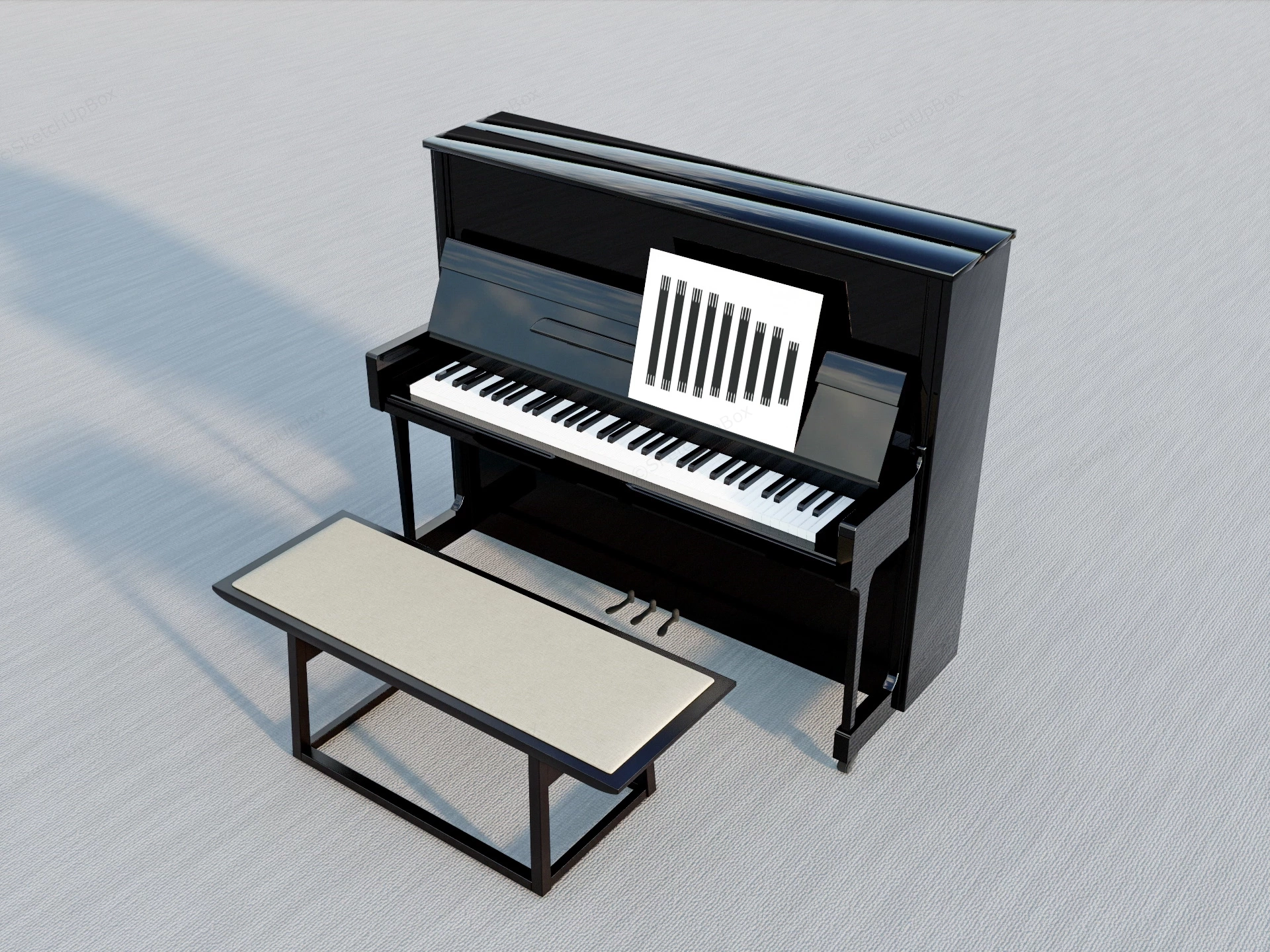 Black Upright Piano sketchup model preview - SketchupBox