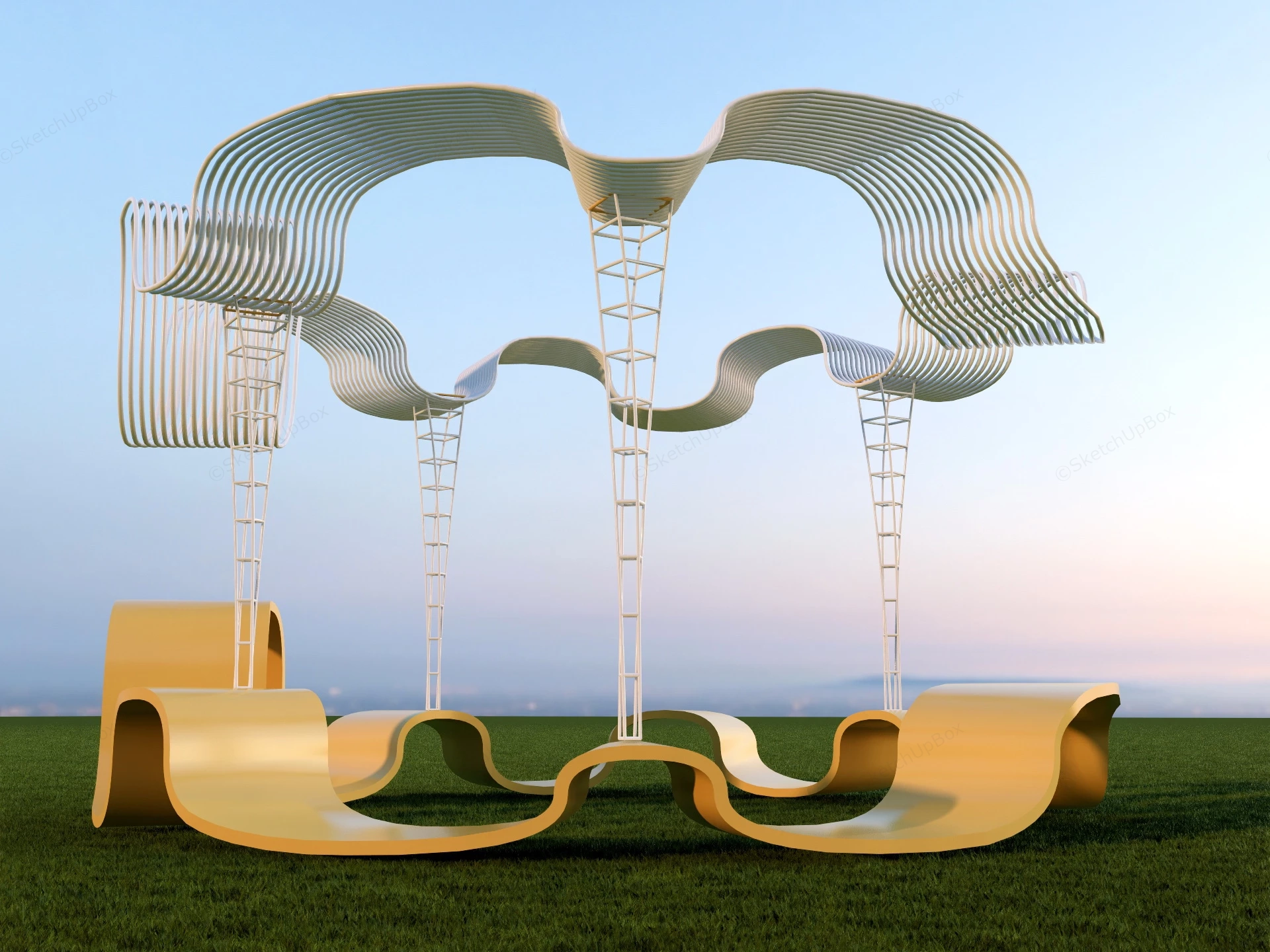 Creative Public Bench sketchup model preview - SketchupBox
